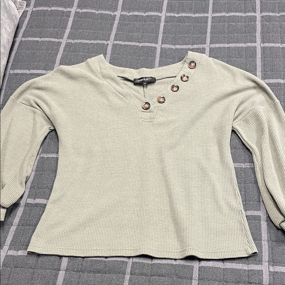 Women's Olive Green Button-Detail Top.